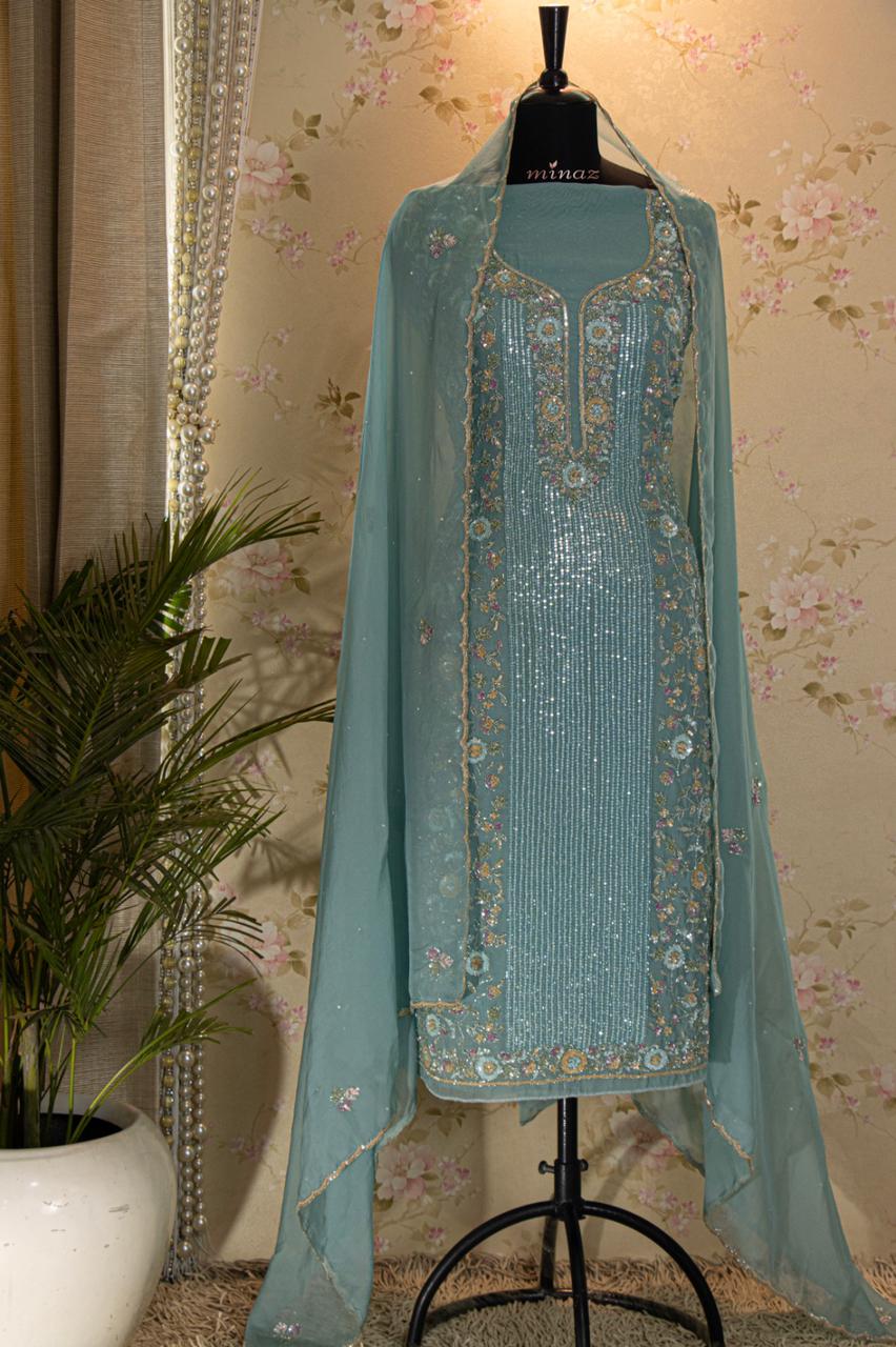 Shabnam handcrafted organza dress - Saffronfashionindia