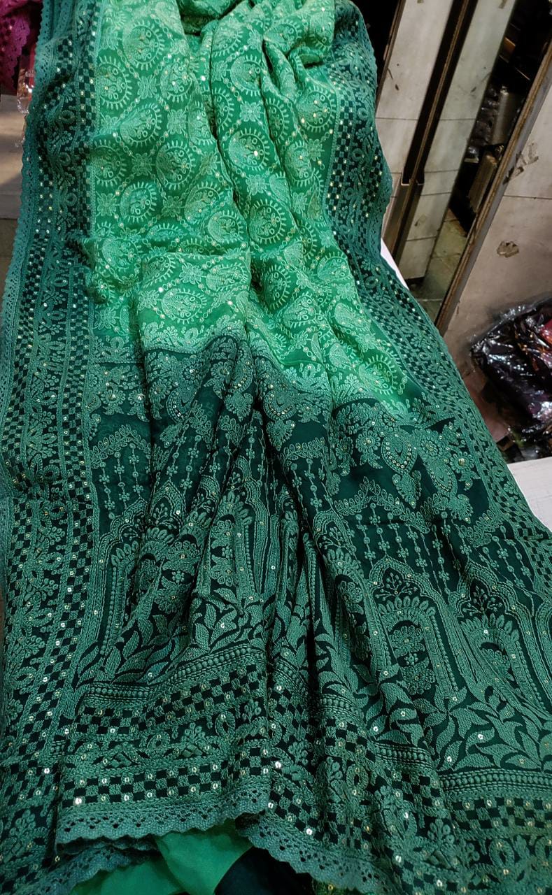 Beautiful dyed Chikankari gorgette saree - Saffronfashionindia