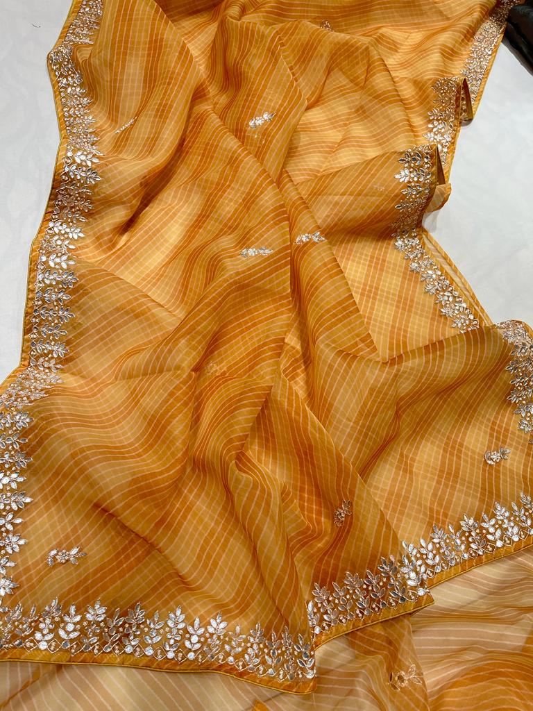 Muneba Lehariya organza saree - Saffronfashionindia