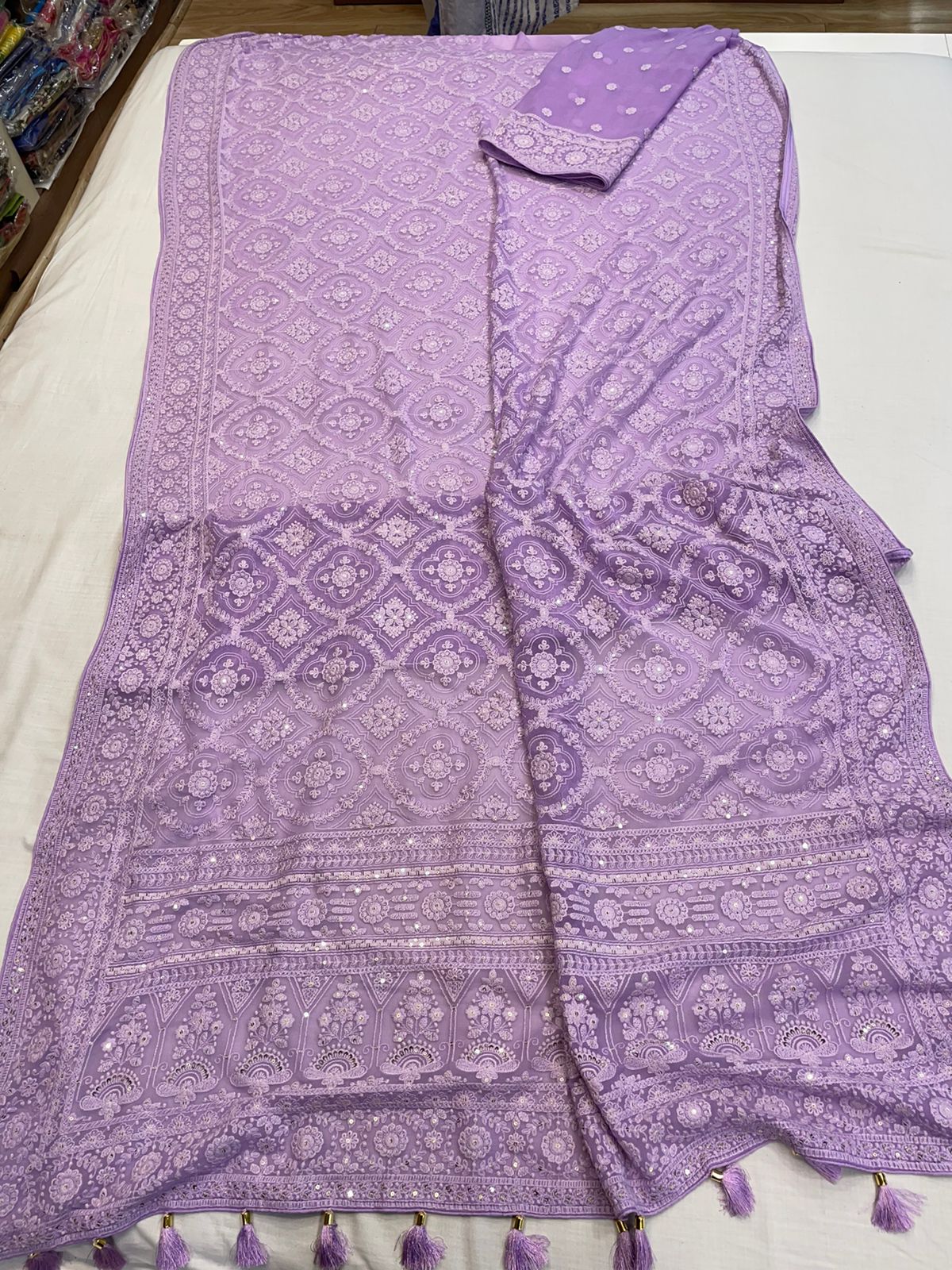 Ninja Chikankari gorgette saree - Saffronfashionindia