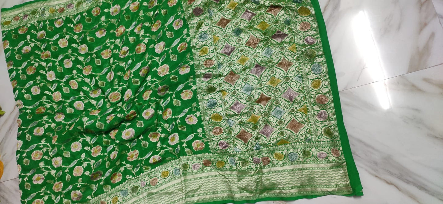 Water zari Meenakari khaddi gorgette saree - Saffronfashionindia