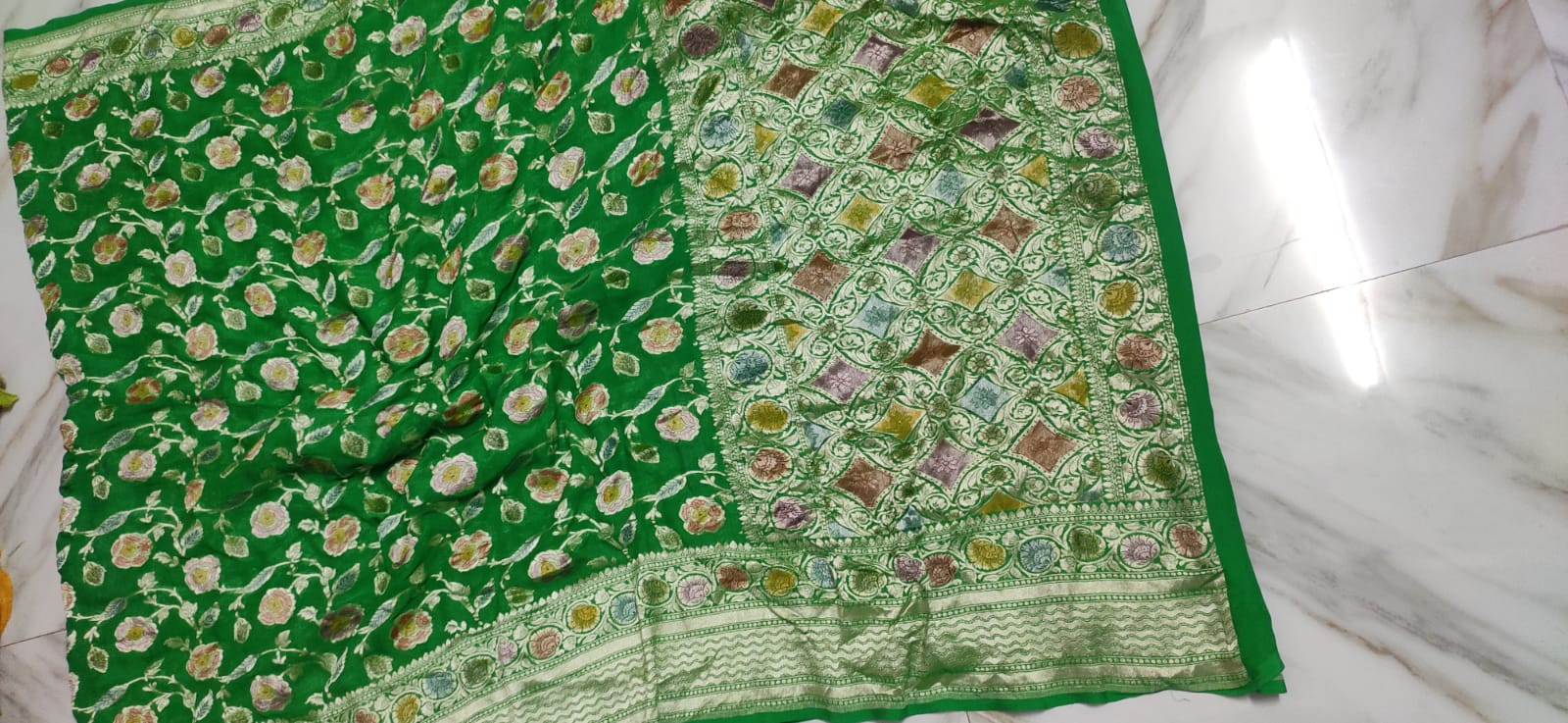 Water zari Meenakari khaddi gorgette saree - Saffronfashionindia