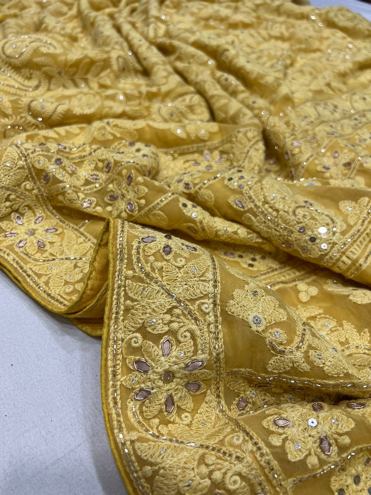 Jinnah Chikankari gottapatti saree - Saffronfashionindia