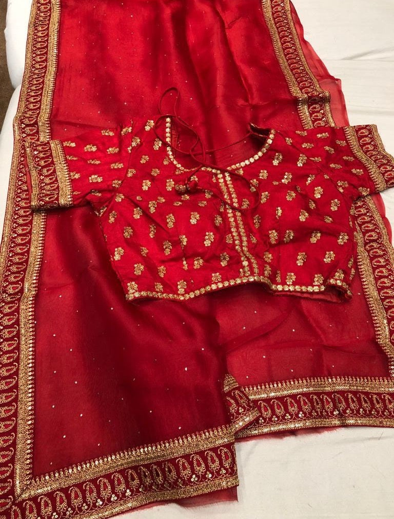 Karwachauth inspired red saree - Saffronfashionindia