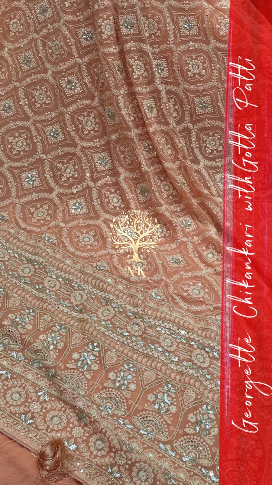 Krushil Chikankari gorgette saree - Saffronfashionindia
