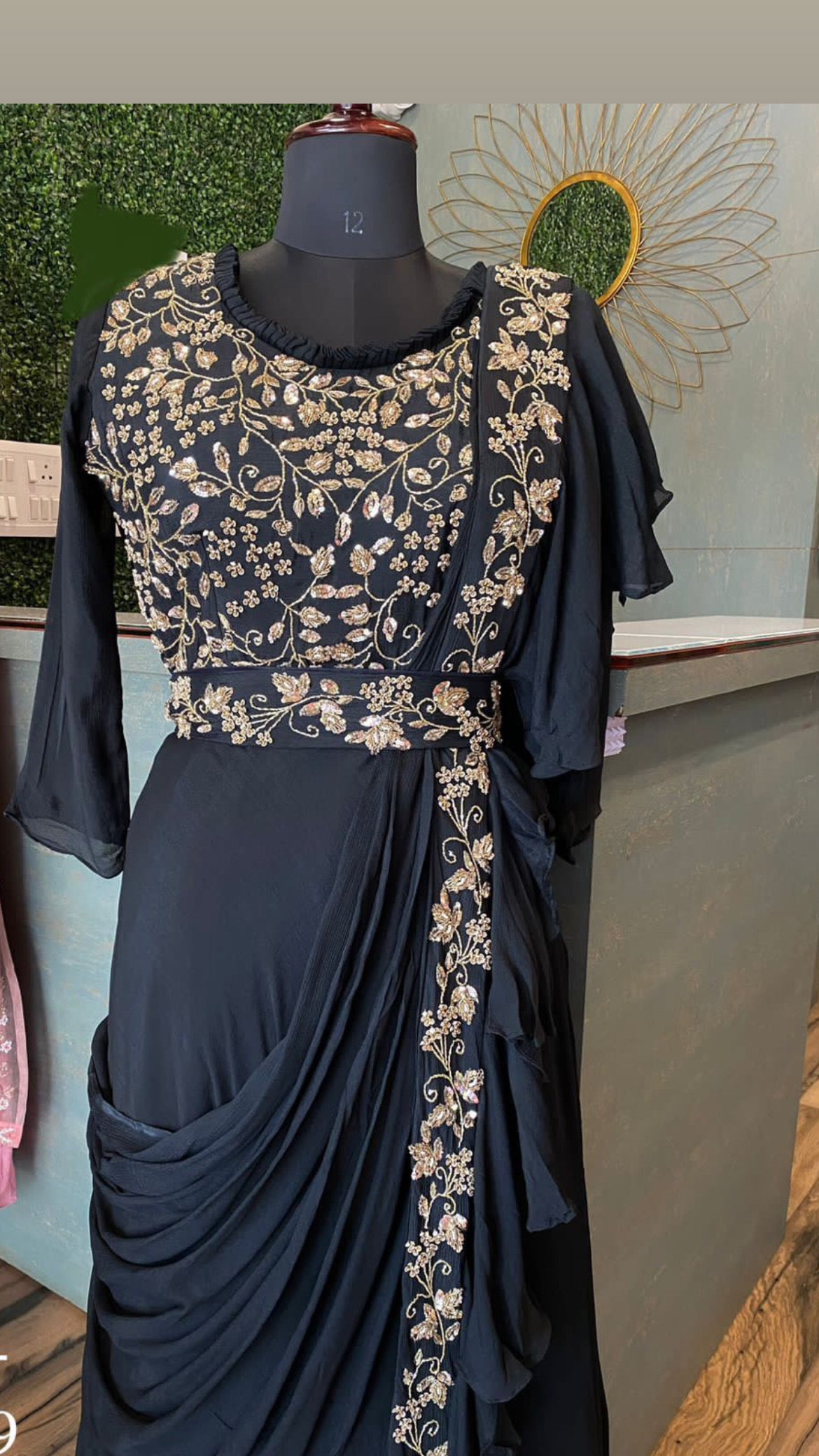 Black embroidered gown - Saffronfashionindia