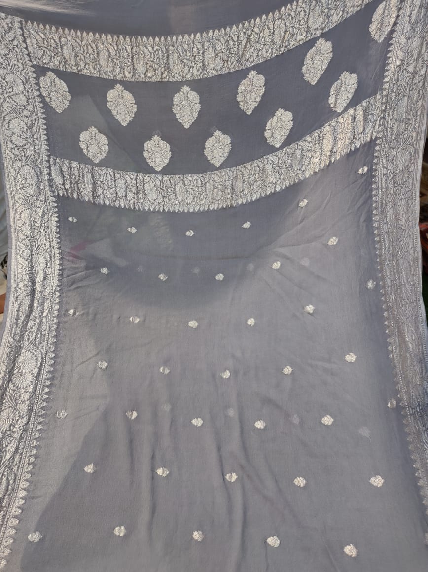 Handcrafted chiffon saree/banarsi saree/sari - Saffronfashionindia