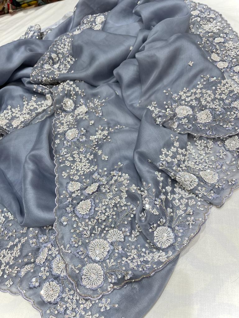 Ishik organza partywear saree - Saffronfashionindia