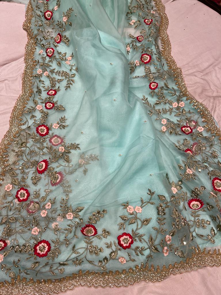 Iris embroidered saree - Saffronfashionindia