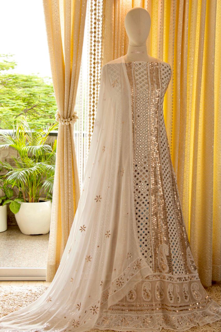 Authentic Anarkali Chikankari suit - Saffronfashionindia