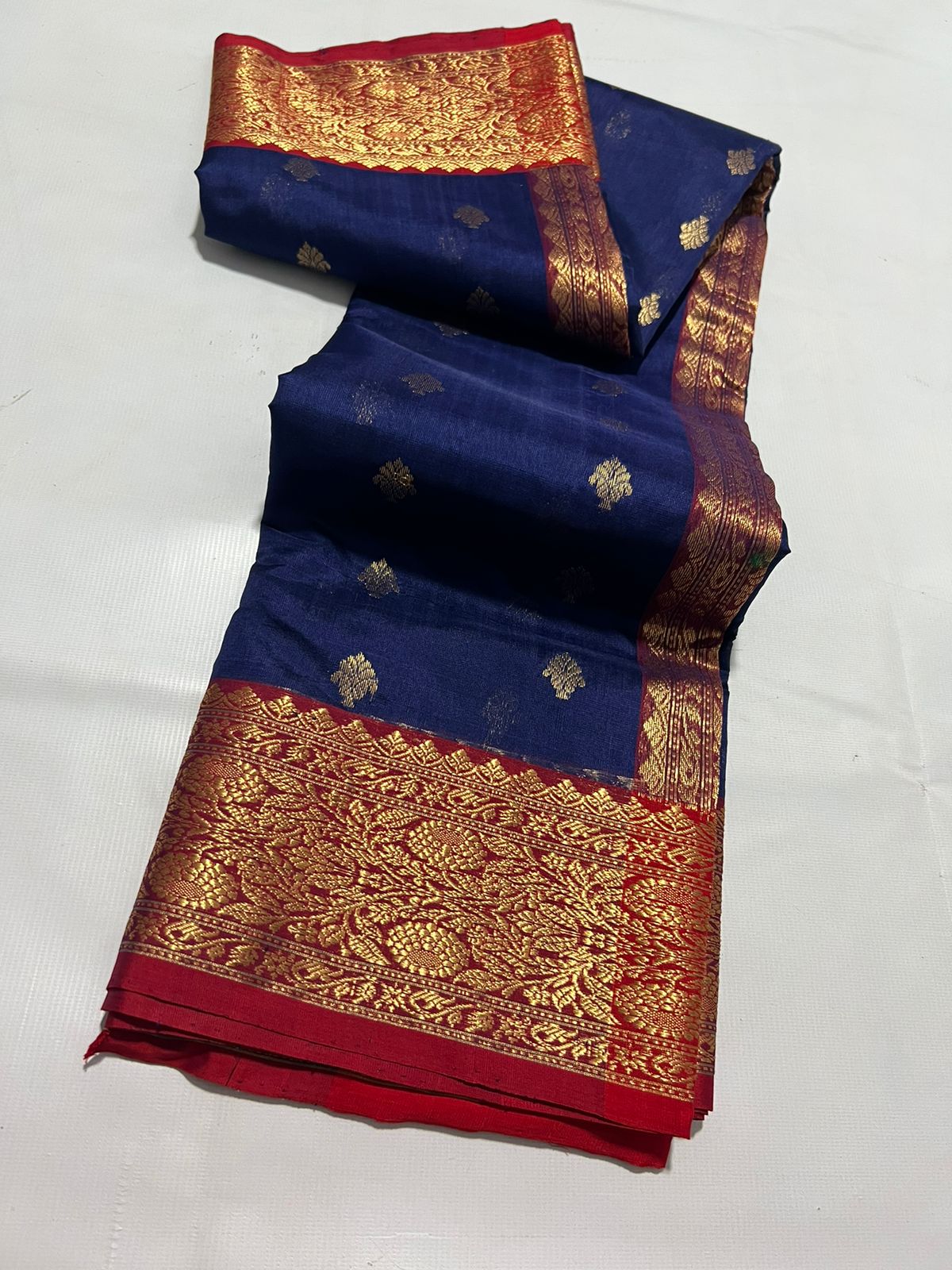 Royal blue Chanderi saree - Saffronfashionindia