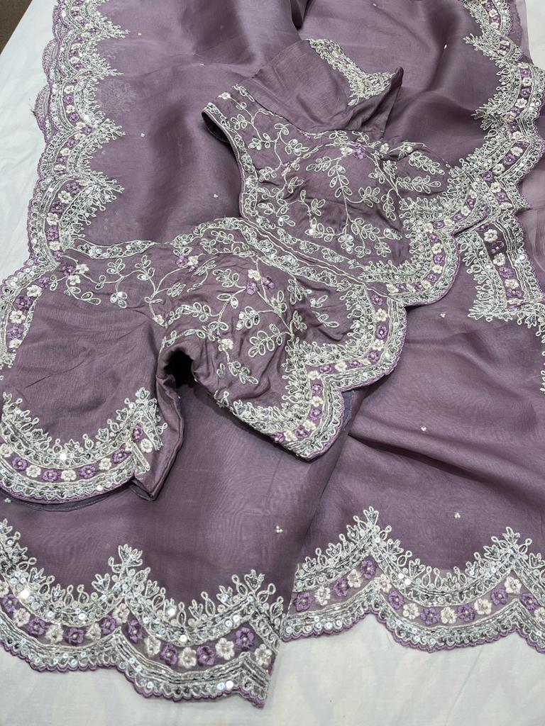 Kanha sequins zardosi organza saree - Saffronfashionindia