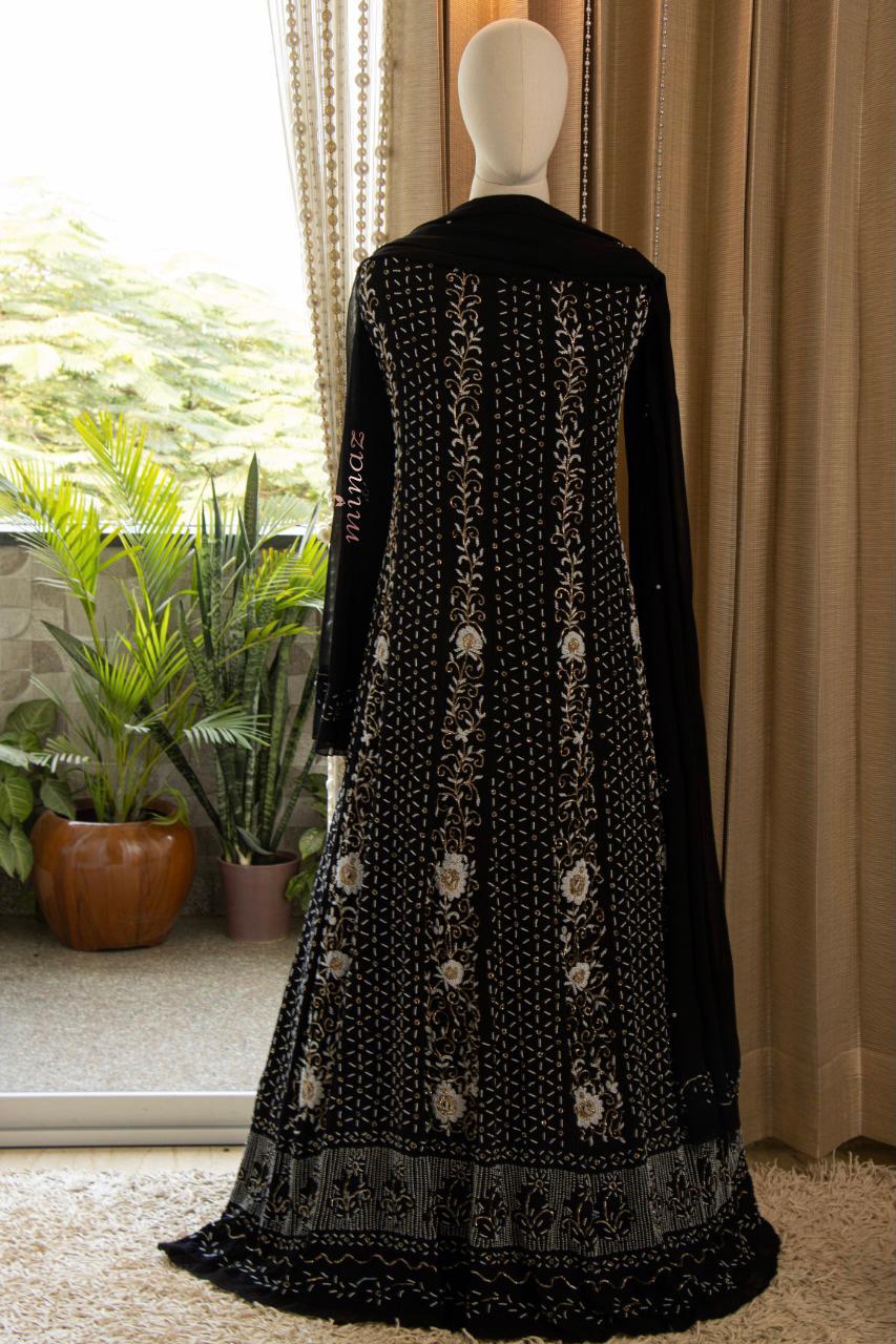 Black naqshi embroidery suit - Saffronfashionindia