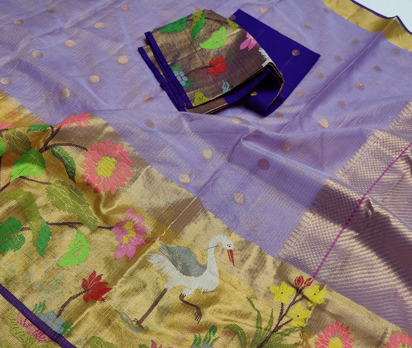Lavender tissue zari kota saree - Saffronfashionindia