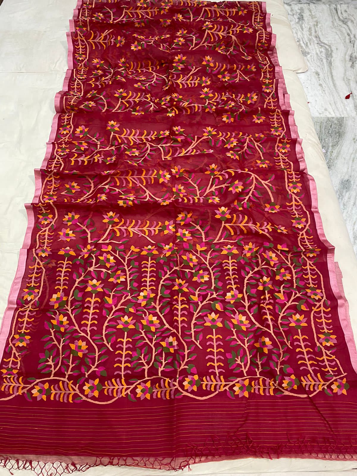 Ruksar muslin jamdani saree - Saffronfashionindia