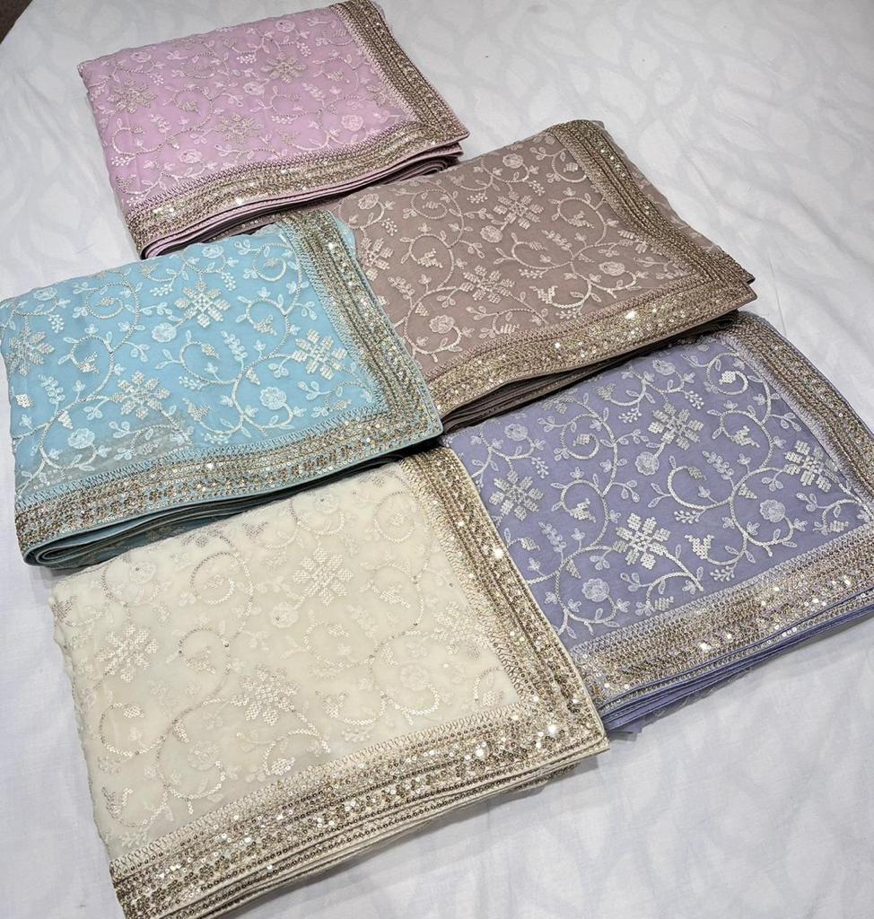 Nimil Chikankari gorgette saree - Saffronfashionindia