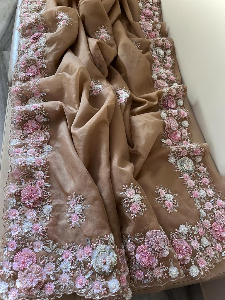 Amboni organza sequence saree - Saffronfashionindia