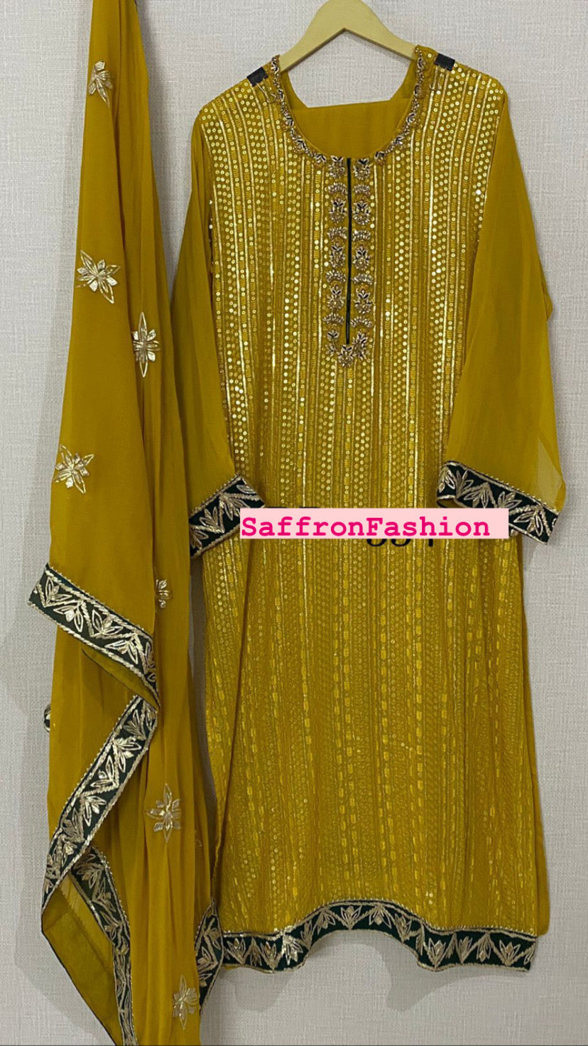 Yellow Pakistani salwar suit - Saffronfashionindia