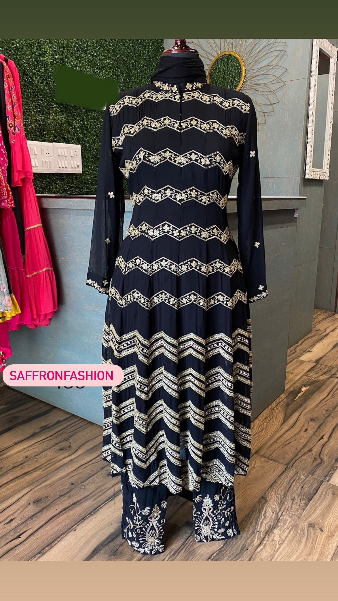 Black embroidered gorgette dress - Saffronfashionindia