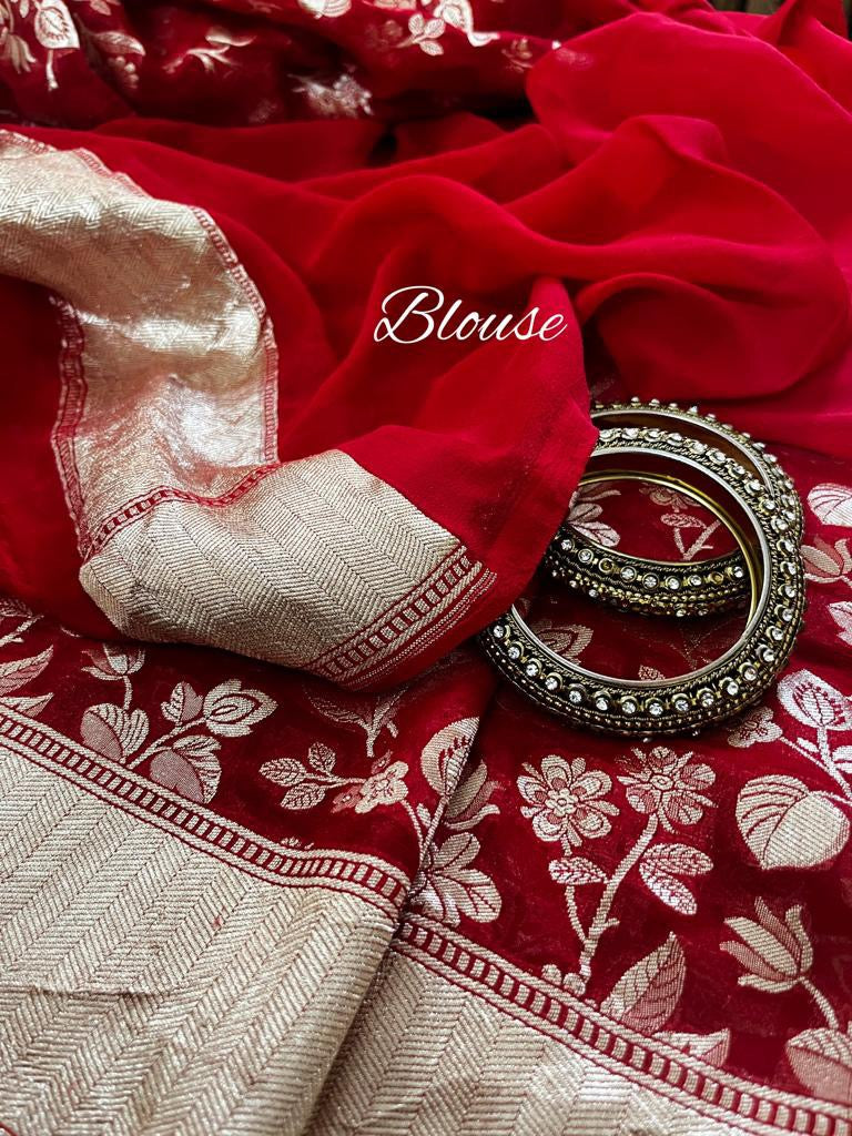 Leela red Banarsi weave saree - Saffronfashionindia