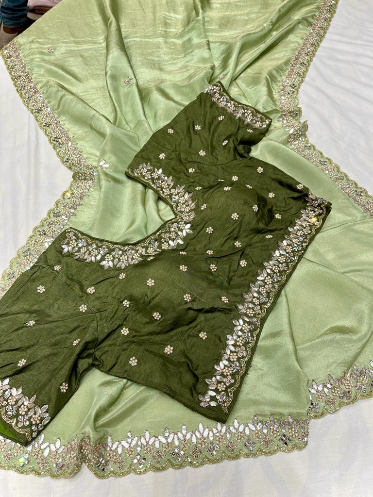 Tissue inspired gottapatti zardosi saree - Saffronfashionindia