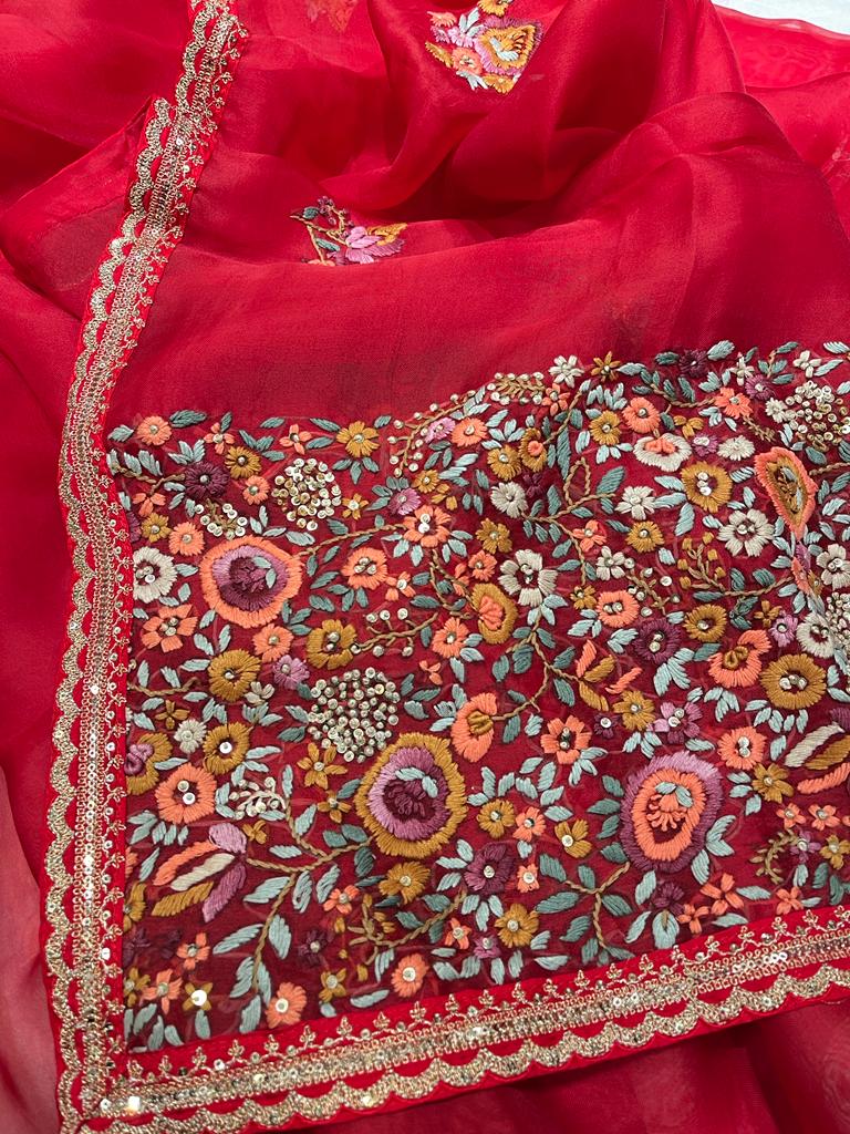 Blossom embroidery saree - Saffronfashionindia