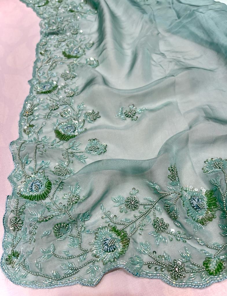 Bridesmaid organza saree - Saffronfashionindia