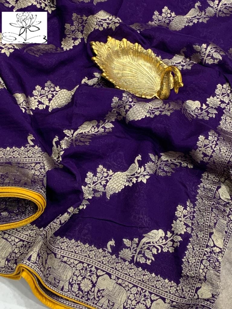 Ravish moonga crepe banarsi saree - Saffronfashionindia