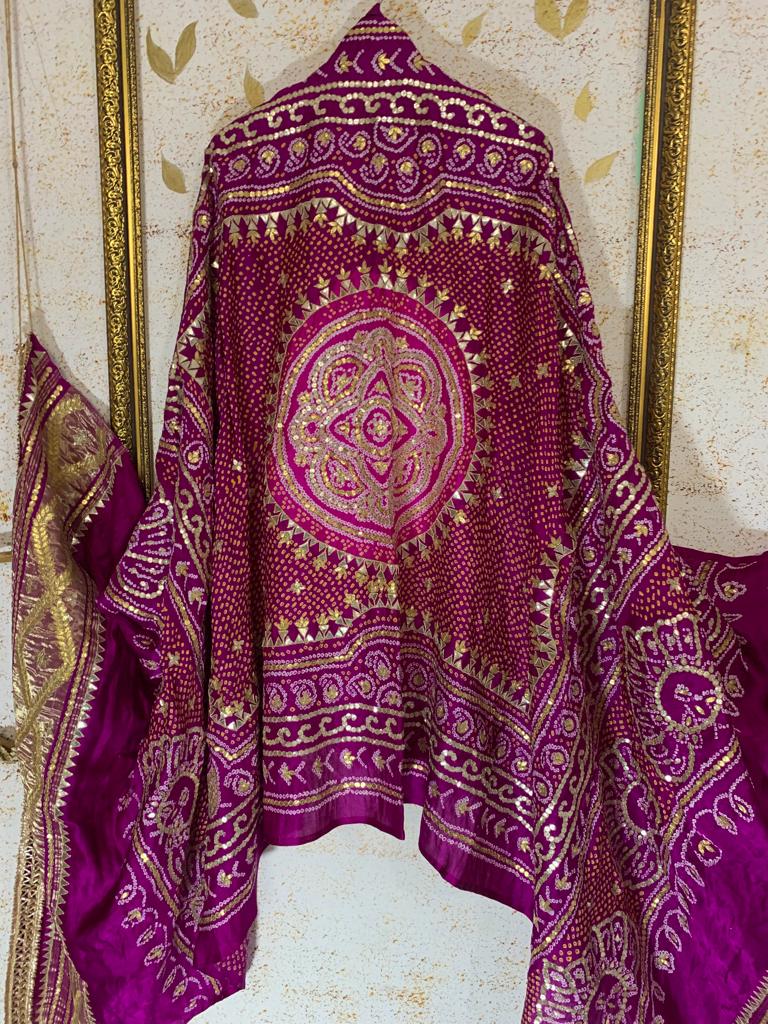 Gajji silk bandhej dupatta - Saffronfashionindia
