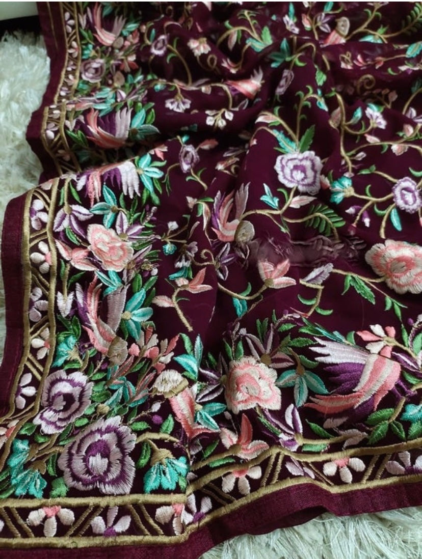 Parsi gara Kashmiri saree - Saffronfashionindia