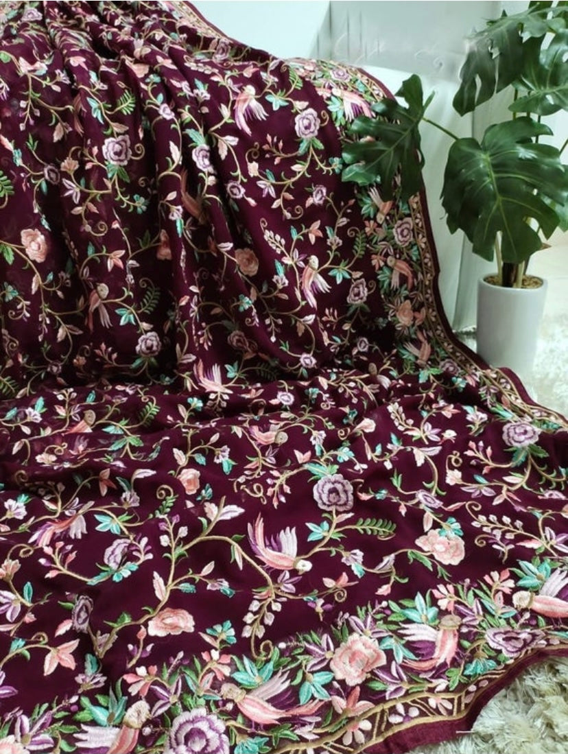 Parsi gara Kashmiri saree - Saffronfashionindia