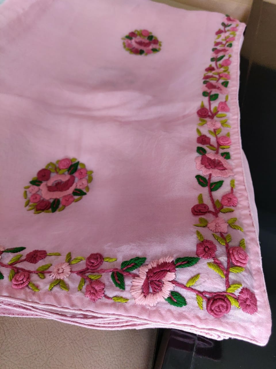 Pink French knot saree - Saffronfashionindia