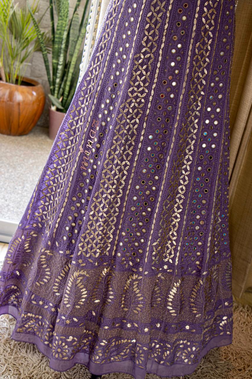 Purple Anarkali gorgette dress - Saffronfashionindia