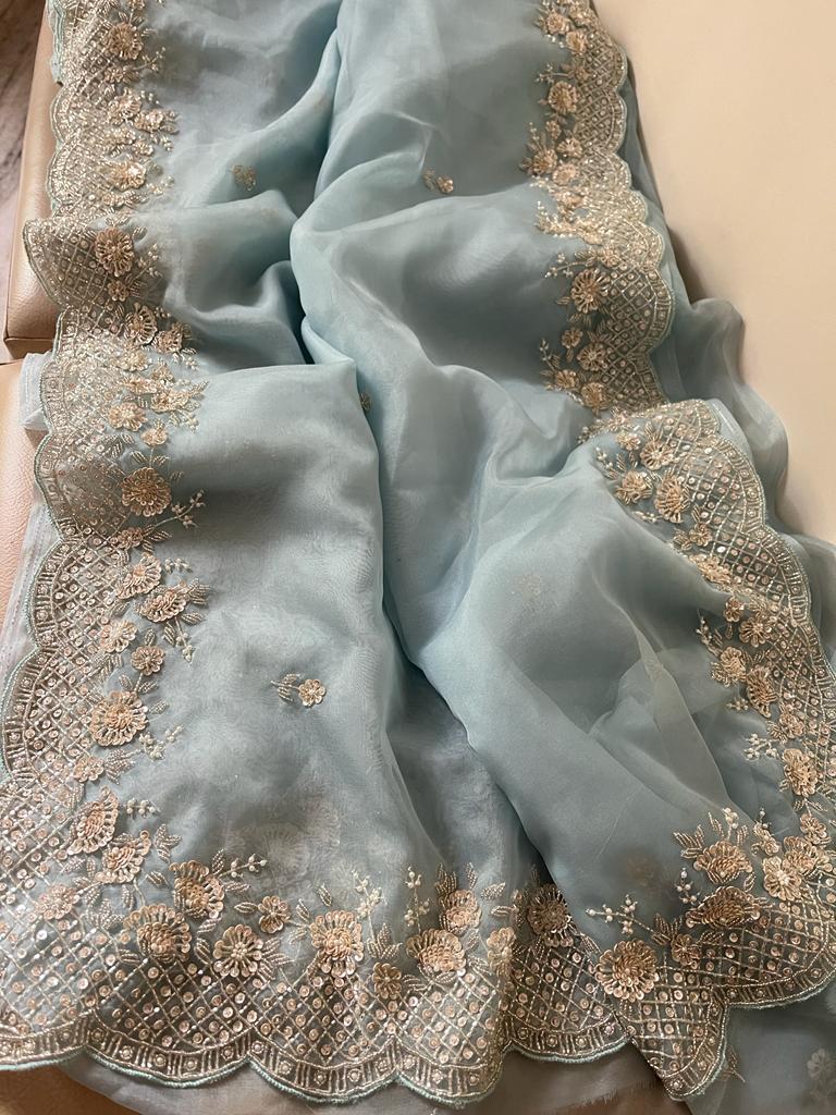 Bambi organza partywear saree - Saffronfashionindia
