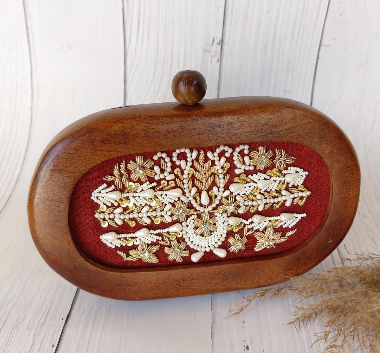 Leisha wooden oval box - Saffronfashionindia