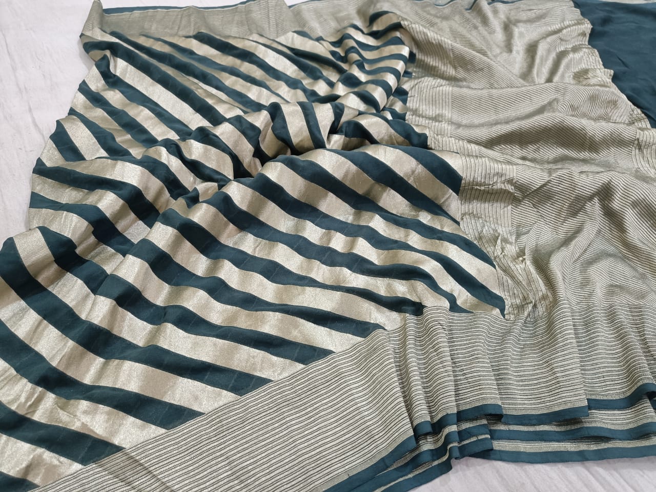 Striped lehariya gorgette chiffon saree - Saffronfashionindia