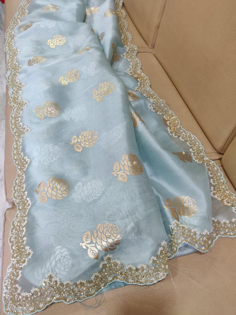 Organza foil partywear saree - Saffronfashionindia