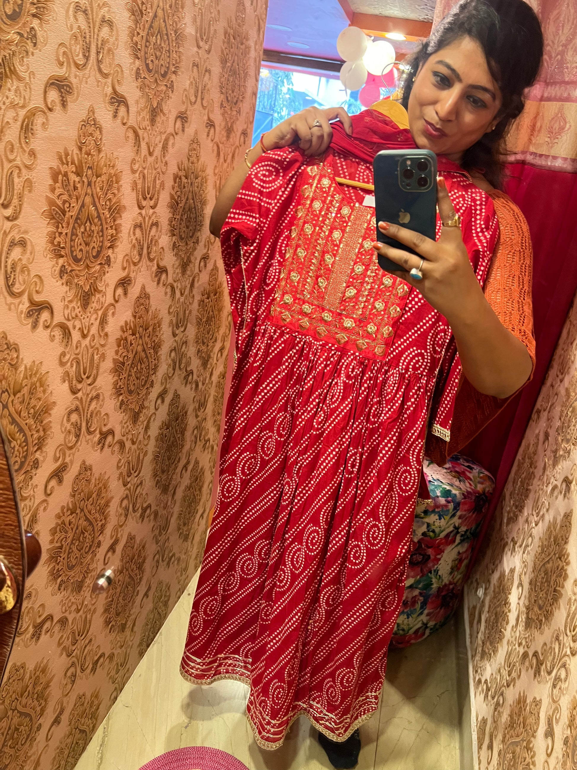 Red bandhej inspired Kurti set - Saffronfashionindia