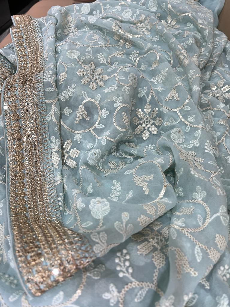 Nimil Chikankari gorgette saree - Saffronfashionindia
