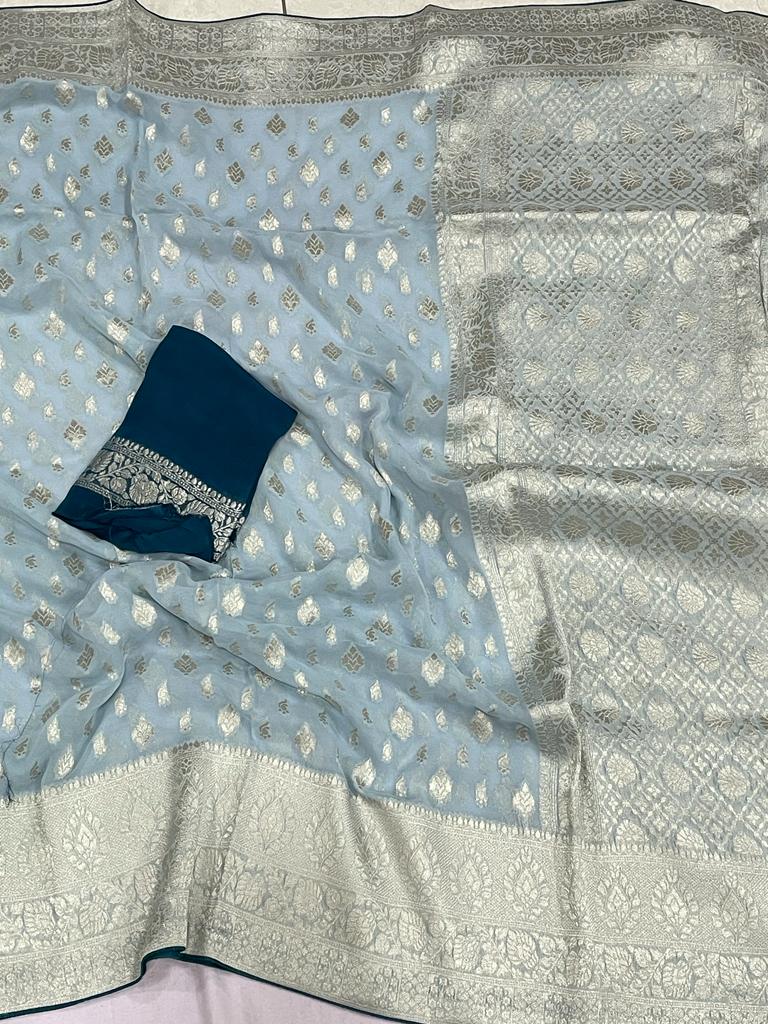 Nanika banarsi gorgette saree - Saffronfashionindia