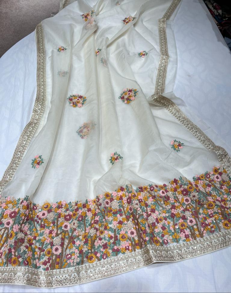 Unique organza embroidery saree - Saffronfashionindia