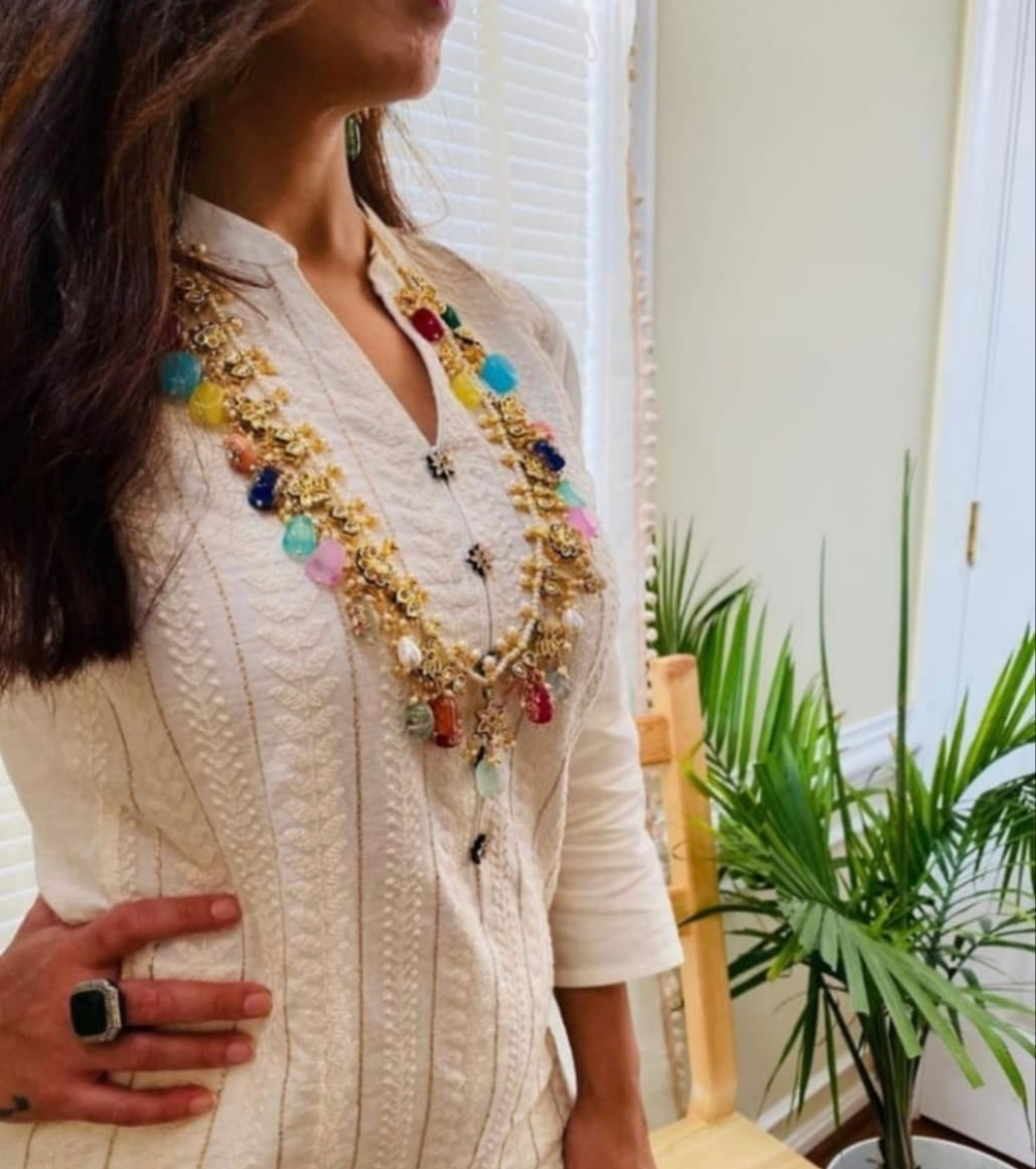 Pearls beaded necklace - Saffronfashionindia