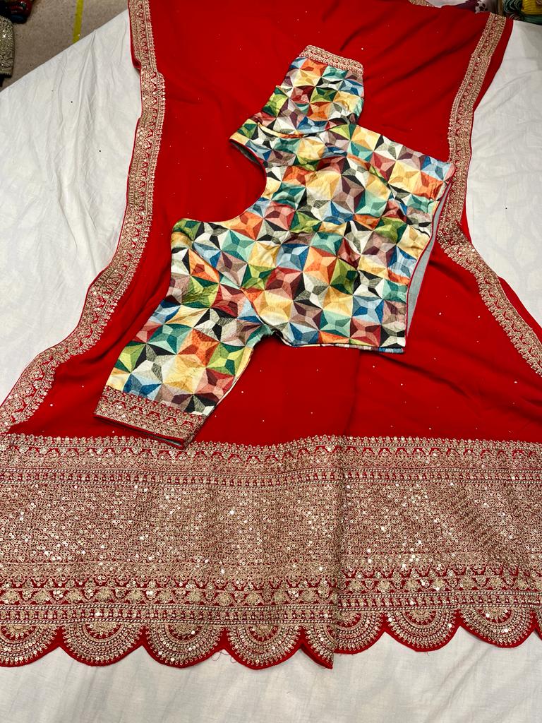 Anika gorgette zardosi saree - Saffronfashionindia