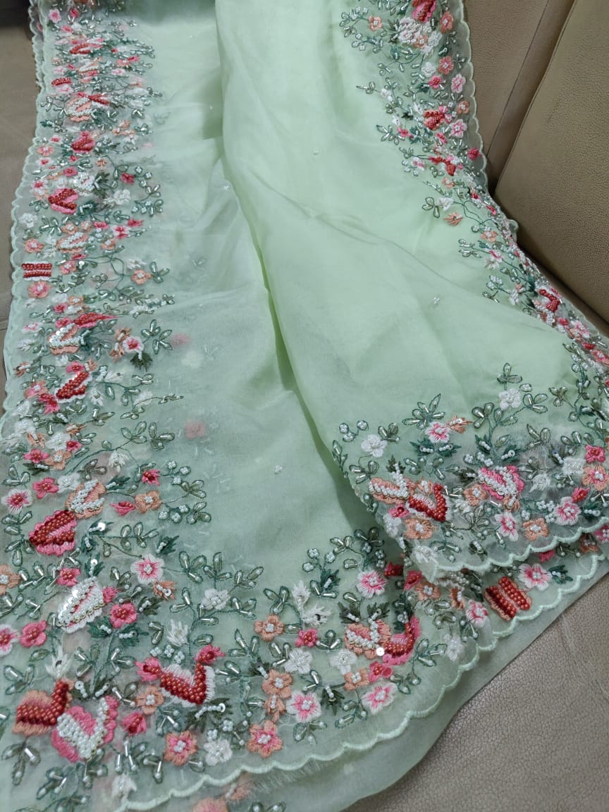 Lilac organza saree - Saffronfashionindia