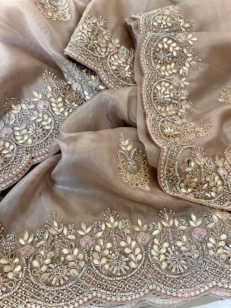 Gottapatti tissue organza saree - Saffronfashionindia