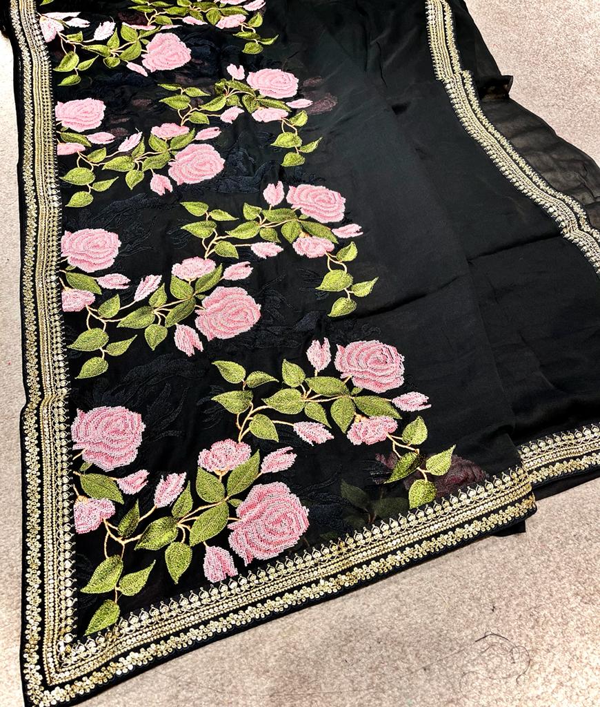 Embroidered floral saree,,,,beautiful sari - Saffronfashionindia
