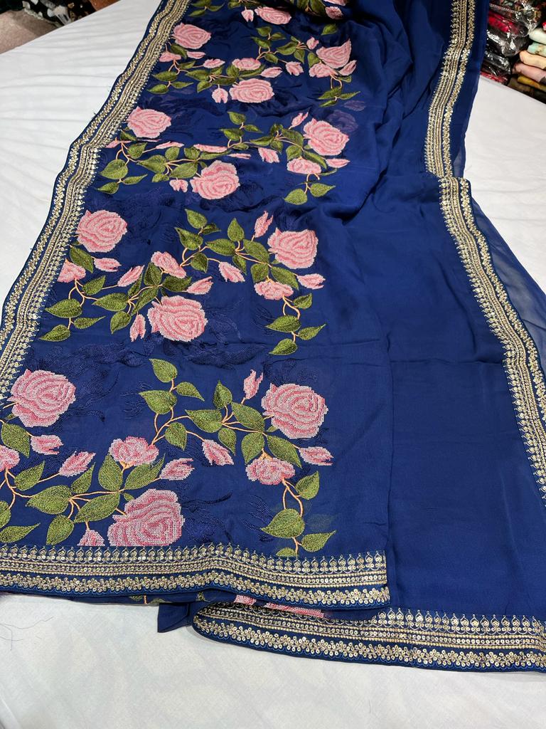 Embroidered floral saree,,,,beautiful sari - Saffronfashionindia