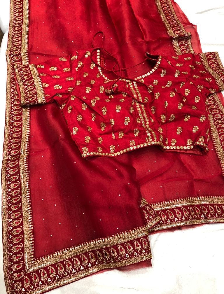 Karwachauth inspired red saree - Saffronfashionindia