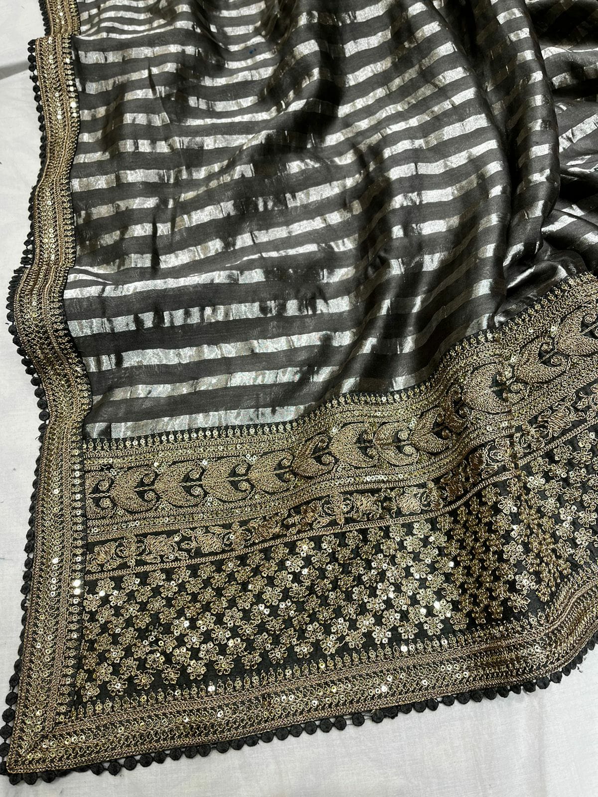 Striped zari inspired saree - Saffronfashionindia