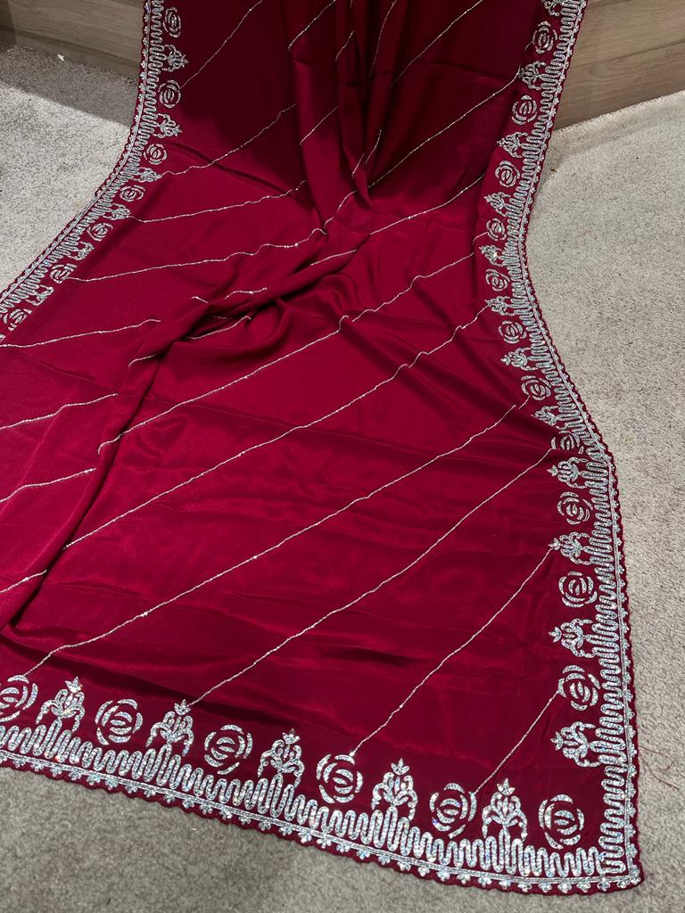 Avisha crepe zardosi saree - Saffronfashionindia